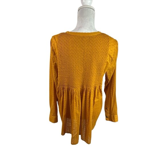 J Jill Women's M Button Popovr Tunic Blouse Gold Swiss Dot Pleated EUC - Picture 2 of 12